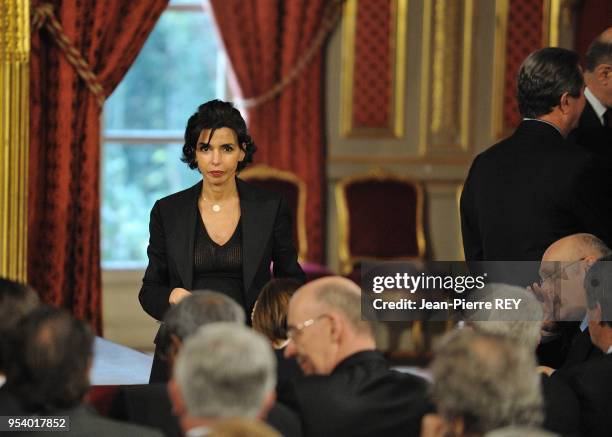 Rachida Dati pendant le discours de Nicolas Sarkozy à l'Elysée le 8 décembre 2008 à Paris, France.