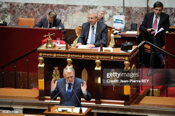 Le Premier ministre Jean-Marc Ayrault prononce à l'Assemblée Nationale son discours de politique générale à Paris le 3 juillet 2012, France.