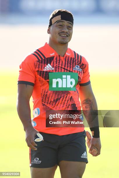 Augustine Pulu of the Blues during a Blues Super Rugby training session at Alexandra Park on May 3, 2018 in Auckland, New Zealand.