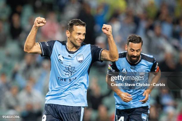 Deyvison Rogerio da Silva, Bobo of Sydney celebrates after Sydney equalisers during the A-League Semi Final match between Sydney FC and Melbourne...