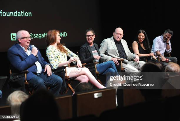 Director Timothy McNeil, Kylene Steele, Maura Tierney, John Carroll Lynch, Ofrit Peres and Mark Ruffalo speak onstage during SAG-AFTRA Foundation...