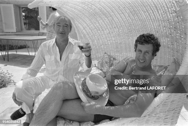 Eddie Barclay et Stéphane Collaro en vacances à St-Tropez en juillet 1980, France.