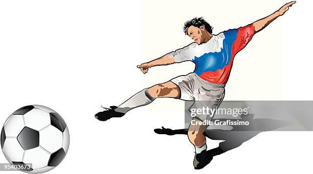 russian soccer player - kicking-soccer-ball-clip-art stock illustrations
