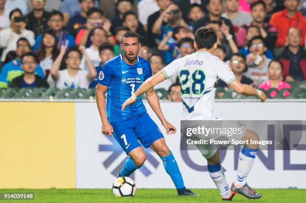 Fernando Augusto Azevedo Pedreira of Kitchee SC is tackled by Son Junho of Jeonbuk Hyundai Motors FC during the AFC Champions League Group E match...