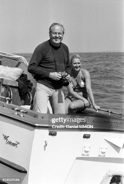 Jean-Marie Le Pen et sa femme Pierrette en vacances dans sa maison familiale de La Trinité-sur-Mer le 3 septembre 1980, France.