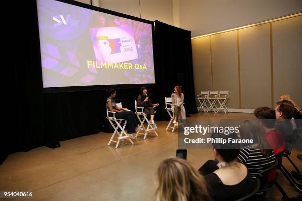 Janina Gavankar, Jess Calder, and Wendy Guerrero attend the Blindspotting Q&A at the 4th Annual Bentonville Film event for May 2, 2018 in...