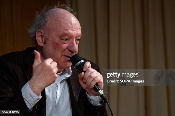 The musician, singer and author Jaume Sisa is seen on stage during the talk Music and Counterculture May 68 at the Ateneu Barcelonès. Within the...