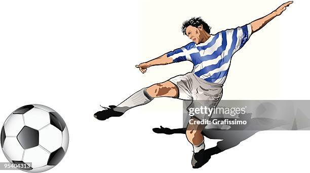 greek soccer player - kicking-soccer-ball-clip-art stock illustrations