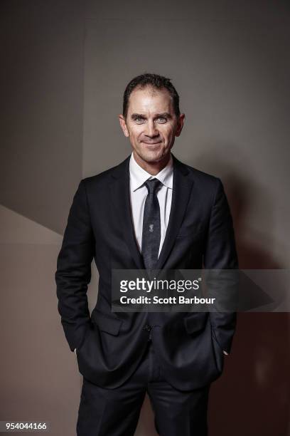 Justin Langer, coach of Australia poses for a portrait after a press conference on May 3, 2018 in Melbourne, Australia. Langer has been appointed the...