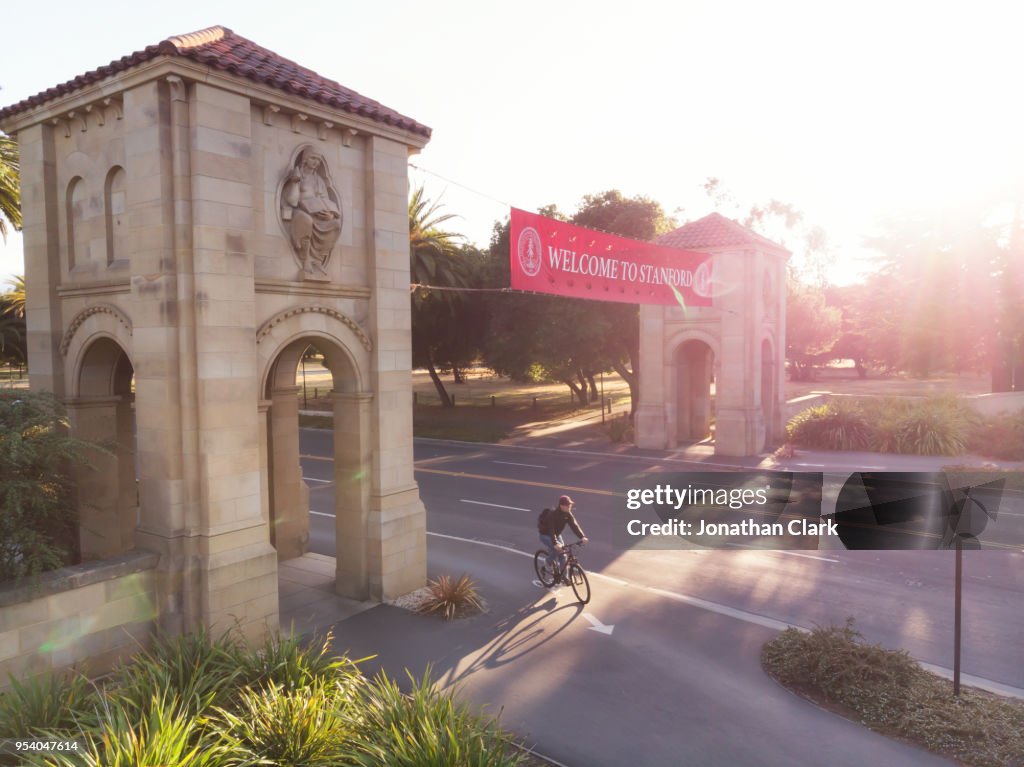 Aerial View Of Stanford University Entrance, Palo Alto, Silicon Valley