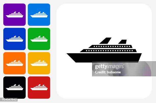 cruise ship icon square button set - spartan cruiser stock illustrations