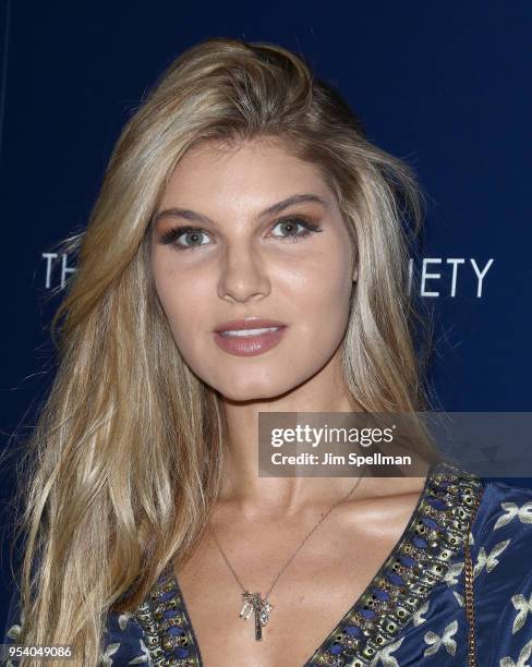 Model Ashley Haas attends the screening of "The Con Is On" hosted by The Cinema Society at The Roxy Cinema on May 2, 2018 in New York City.