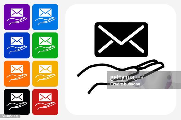 holding letter icon square button set - send button stock illustrations