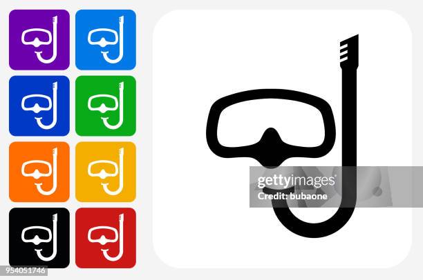 ilustrações de stock, clip art, desenhos animados e ícones de snorkeling icon square button set - flying goggles