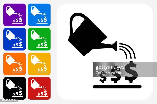 watering money icon square button set - different hobbies stock illustrations