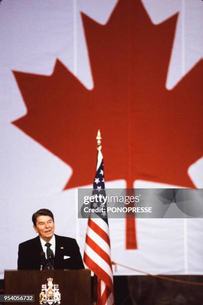 Discours du président américain Ronald Reagan lors de sa visite officielle en mars 1985 à Québec, Canada.