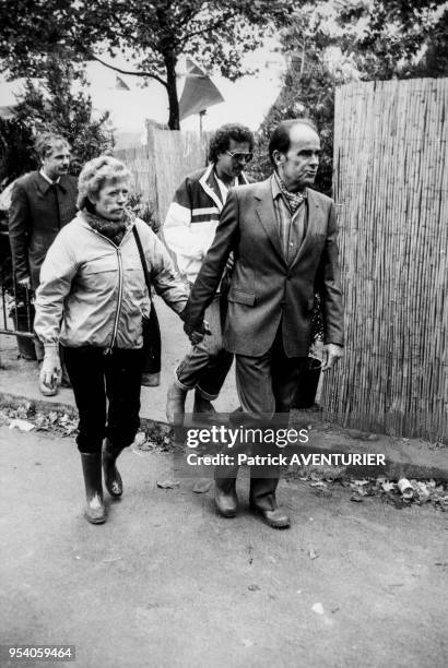 Portrait de Liliane et de Georges Marchais à la Fête de l'Humanité le 11 septembre 1983 à La Courneuve, France.