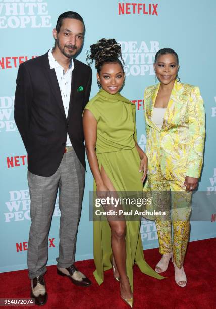 Actress Logan Browning , Brother Chad Browning and Mother Lynda Browning attend the screening of Netflix's "Dear White People" season 2 at ArcLight...