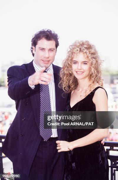 John Travolta et sa femme Kelly Preston lors du Festival de Deauville en septembre 1991, France.