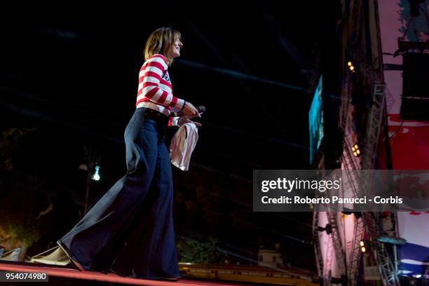 Ambra Angiolini and Francesca Michielin performs on stage on May 1, 2018 in Rome, Italy.