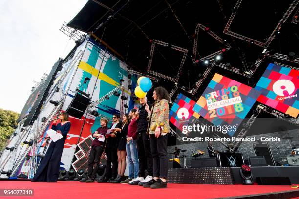 Ambra Angiolini and Francesca Michielin performs on stage on May 1, 2018 in Rome, Italy.