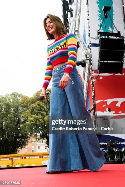 Ambra Angiolini and Francesca Michielin performs on stage on May 1, 2018 in Rome, Italy.