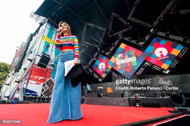 Ambra Angiolini and Francesca Michielin performs on stage on May 1, 2018 in Rome, Italy.