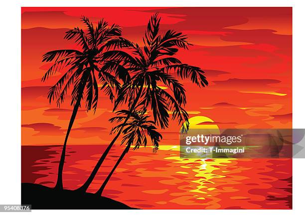 tropical sunset - bahamas stock illustrations