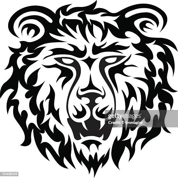 ilustraciones, imágenes clip art, dibujos animados e iconos de stock de tribal león - lion tattoo