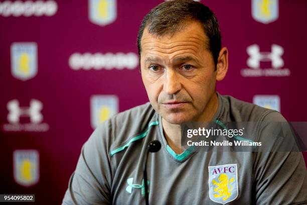 Colin Calderwood assistant manager of Aston Villa talks to the press during press conference at the club's training ground at the Recon Training...