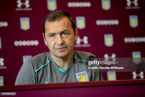 Colin Calderwood assistant manager of Aston Villa talks to the press during press conference at the club's training ground at the Recon Training...