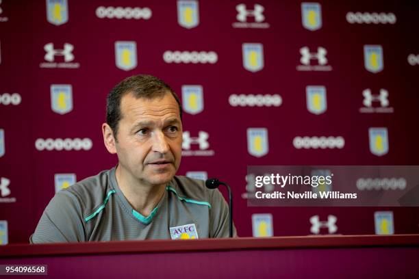 Colin Calderwood assistant manager of Aston Villa talks to the press during press conference at the club's training ground at the Recon Training...