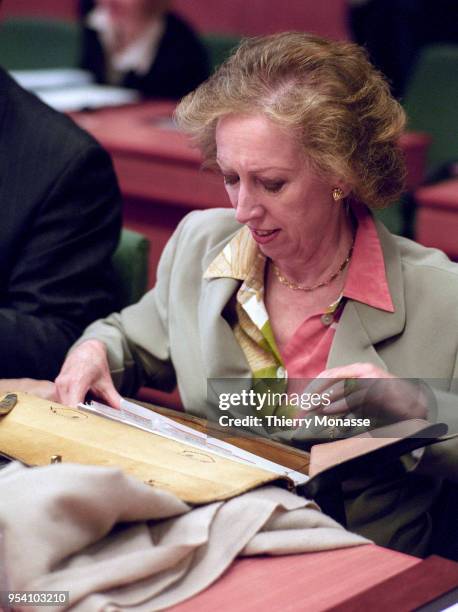 British Secretary of State for Environment, Food and Rural Affairs Margaret Beckett is looking at papers prior an EU agriculture Ministers meeting in...