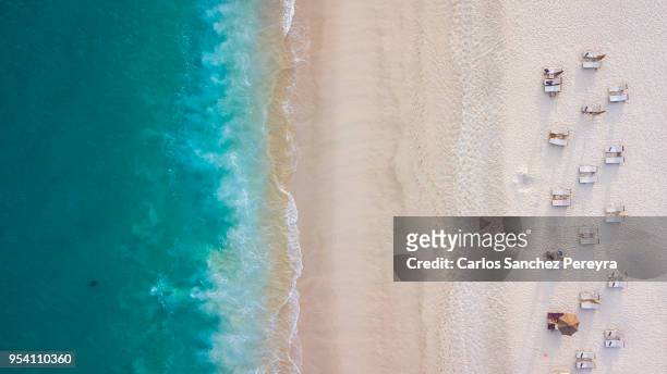 aerial beach view - strand stock-fotos und bilder