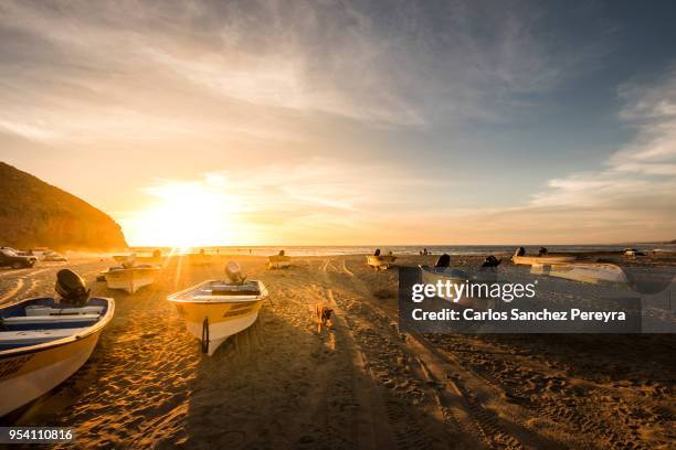 fishermen boats in mexico - mezzogiorno foto e immagini stock