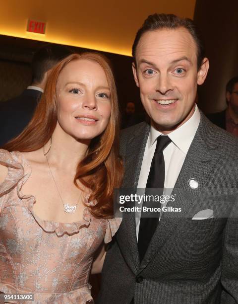 Lauren Ambrose and Harry Hadden-Paton pose at The 2018 Tony Award "Meet The Nominees" photo call & press junket at The Intercontinental New York...