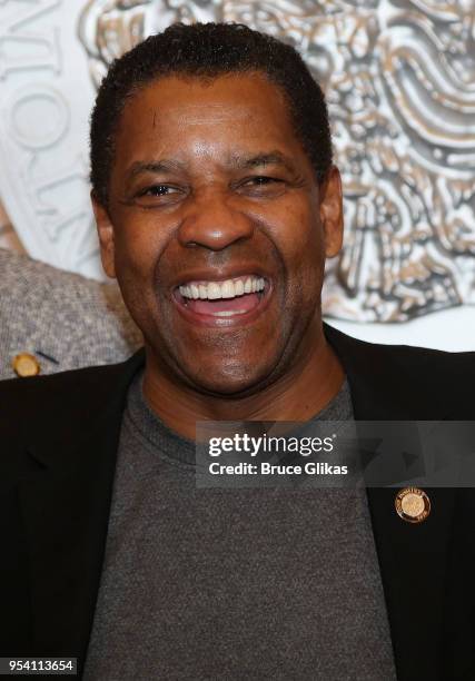 Denzel Washington poses at The 2018 Tony Award "Meet The Nominees" photo call & press junket at The Intercontinental New York Times Square on May 2,...