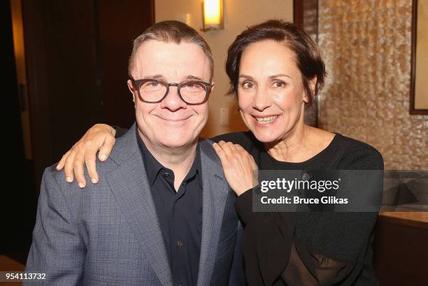 Nathan Lane and Laurie Metcalf pose at The 2018 Tony Award "Meet The Nominees" photo call & press junket at The Intercontinental New York Times...