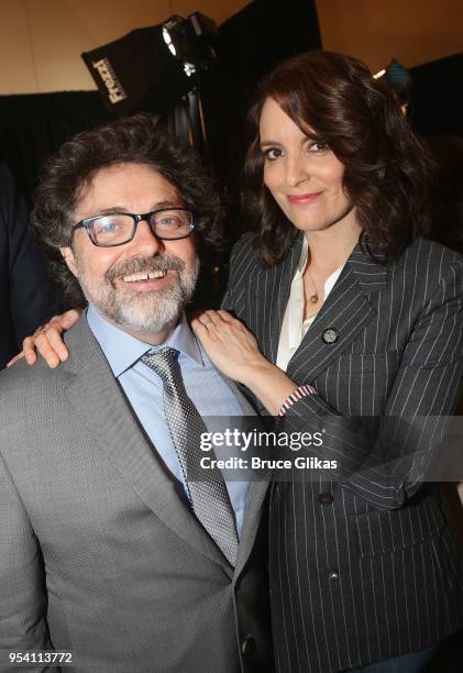 Jeff Richmond and Tina Fey pose at The 2018 Tony Award "Meet The Nominees" photo call & press junket at The Intercontinental New York Times Square on...