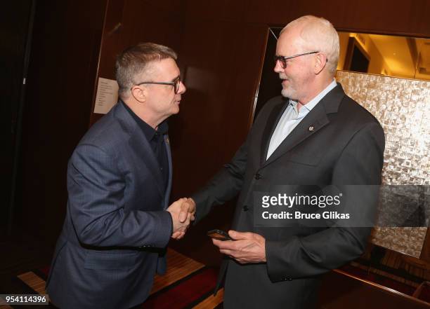 Nathan Lane and David Morse chat at The 2018 Tony Award "Meet The Nominees" photo call & press junket at The Intercontinental New York Times Square...