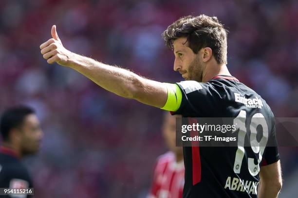 David Angel Abraham of Frankfurt gestures during the Bundesliga match between FC Bayern Muenchen and Eintracht Frankfurt at Allianz Arena on April...