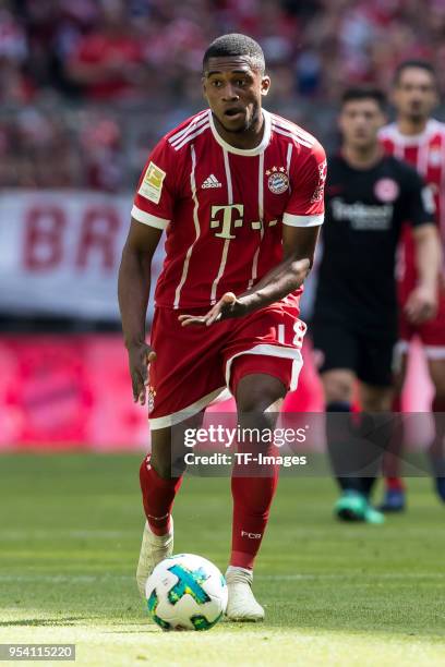 Franck Evina of Muenchen controls the ball during the Bundesliga match between FC Bayern Muenchen and Eintracht Frankfurt at Allianz Arena on April...