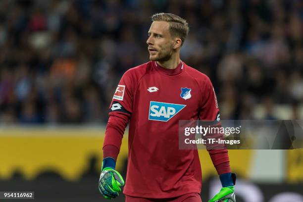 GoalkeeperOliver Baumann of Hoffenheim looks on during the Bundesliga match between TSG 1899 Hoffenheim and Hannover 96 at Wirsol Rhein-Neckar-Arena...