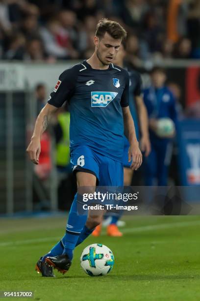 Havard Nordtveit of Hoffenheim controls the ball during the Bundesliga match between TSG 1899 Hoffenheim and Hannover 96 at Wirsol Rhein-Neckar-Arena...