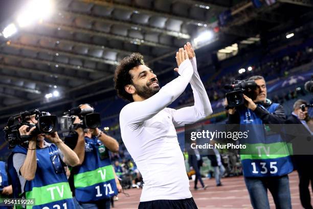 Roma v FC Liverpool - Champions League semi-final second leg Mohamed Salah of Liverpool greeting the supporters at Olimpico Stadium in Rome, Italy on...