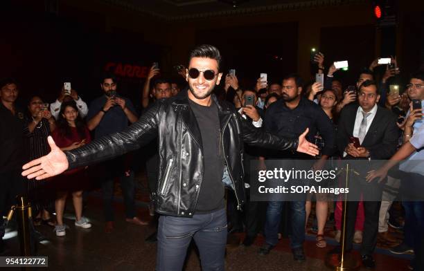 Indian film actor Ranveer Singh seen arriving as he launches Carreras global campaign #DriveYourStory in Mumbai.