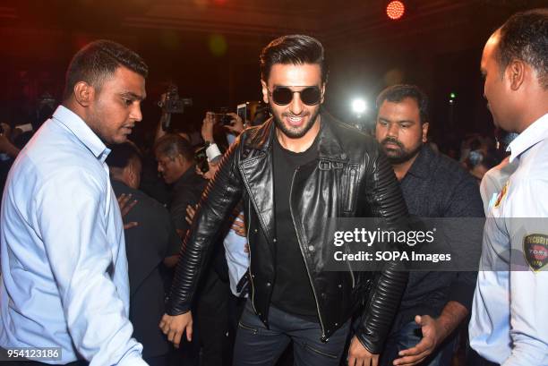 Indian film actor Ranveer Singh seen arriving as he launches Carreras global campaign #DriveYourStory in Mumbai.