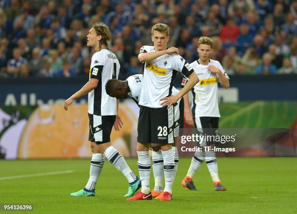 Jannik Vestergaard of Moenchengladbach, Denis Zakaria of Moenchengladbach, Matthias Ginter of Moenchengladbach and Nico Elvedi of Moenchengladbach...