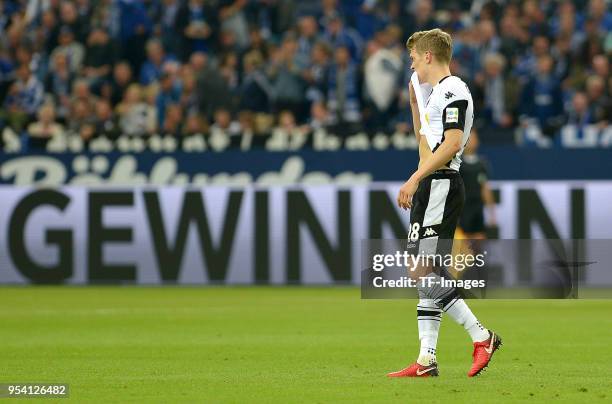 Matthias Ginter of Moenchengladbach looks dejected during the Bundesliga match between FC Schalke 04 and Borussia Moenchengladbach at Veltins-Arena...