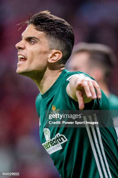 Marc Bartra Aregall of Real Betis gestures during the La Liga match between Atletico Madrid and Real Betis at Wanda Metropolitano on April 22, 2018...